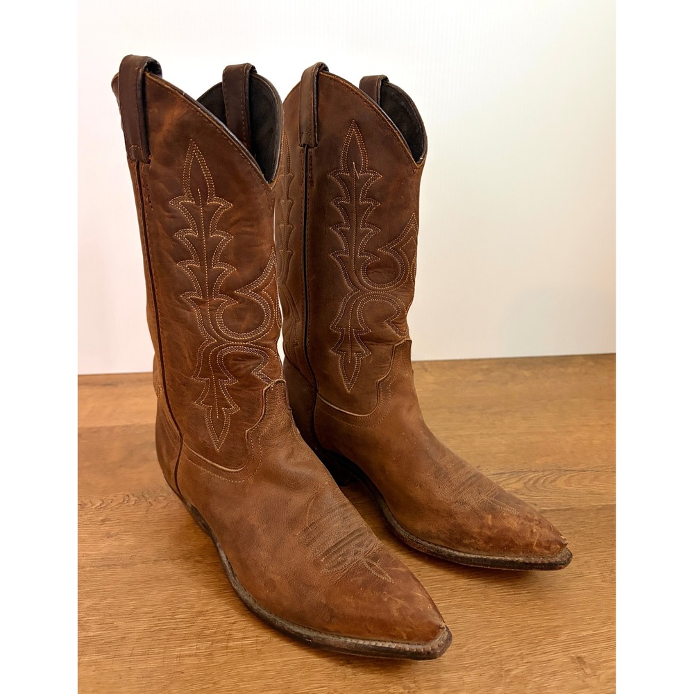 Vintage Brown Leather Cowboy Boots 6.5 Boho Western Code West Cowgirl Rodeo Chic